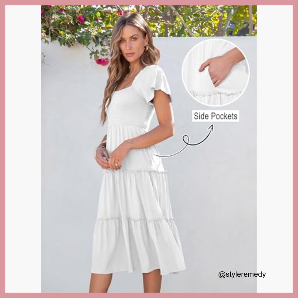 Rayon Polyester Elastane Square Neck Flutter Slee… - image 5